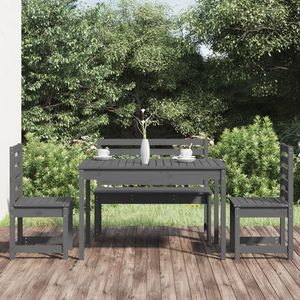 vidaXL Set de dining pentru grădină, 4 piese, gri, lemn masiv de pin imagine