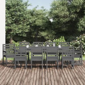 vidaXL Set de masă pentru grădină, 11 piese, gri, lemn masiv de pin imagine