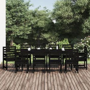 vidaXL Set de masă pentru grădină, 11 piese, negru, lemn masiv de pin imagine