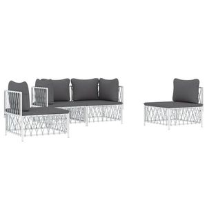 vidaXL Set mobilier de grădină, 4 piese, cu perne, alb, oțel imagine