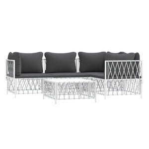 vidaXL Set mobilier de grădină, 5 piese, cu perne, alb, oțel imagine