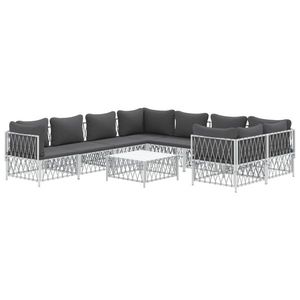 vidaXL Set mobilier de grădină cu perne, 9 piese, alb, oțel imagine