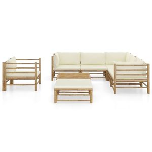 vidaXL Set mobilier de grădină, cu perne alb crem, 8 piese, bambus imagine