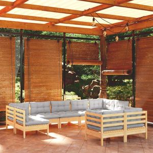 vidaXL Set mobilier de grădină cu perne gri, 9 piese, lemn masiv pin imagine