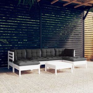 vidaXL Set mobilier de grădină cu perne, 7 piese, alb, lemn de pin imagine