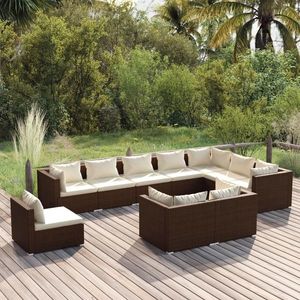 vidaXL Set mobilier de grădină cu perne, 10 piese, maro, poliratan imagine