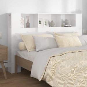 vidaXL Tăblie de pat cu dulap, alb extralucios, 160x18, 5x104, 5 cm imagine