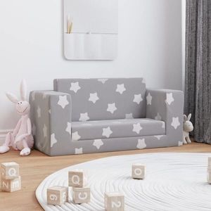 vidaXL Canapea de copii cu 2 locuri, gri deschis cu stele, pluș moale imagine