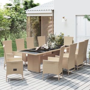 vidaXL Set mobilier de grădină cu perne, 11 piese, bej, poliratan imagine