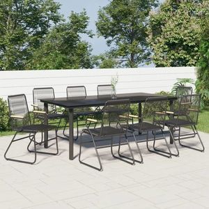 vidaXL Set cu masă pentru grădină, 9 piese, negru, ratan PVC imagine