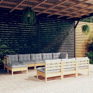 vidaXL Set mobilier de grădină cu perne gri 10 piese lemn masiv de pin imagine