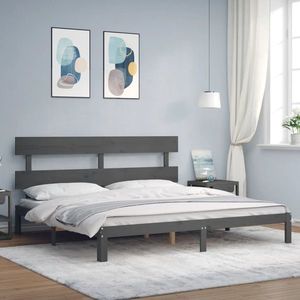 vidaXL Cadru pat cu tăblie 200x200 cm, gri, lemn masiv imagine