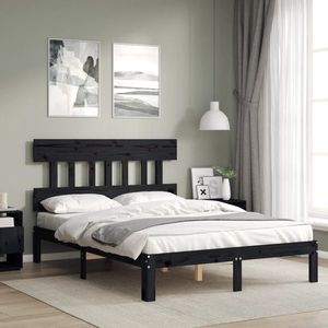 vidaXL Cadru de pat cu tăblie dublu, negru, lemn masiv imagine
