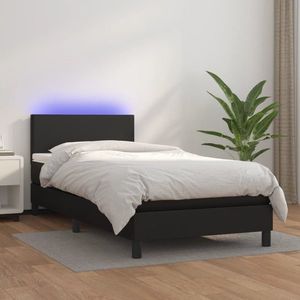 vidaXL Pat cu arcuri, saltea și LED, negru, 100x200cm, piele ecologică imagine