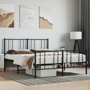 vidaXL Cadru pat metalic cu tăblie de cap/picioare, negru, 140x200 cm imagine