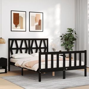 vidaXL Cadru de pat cu tăblie, negru, 140x190 cm, lemn masiv imagine