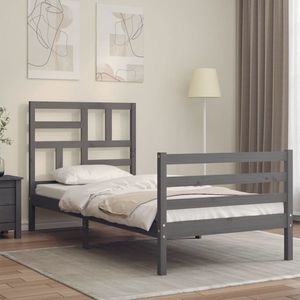 vidaXL Cadru de pat cu tăblie, gri, 90x200 cm, lemn masiv imagine
