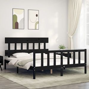 vidaXL Cadru de pat cu tăblie, negru, 160x200 cm, lemn masiv imagine