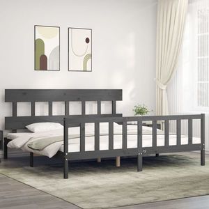 vidaXL Cadru pat cu tăblie 200x200 cm, gri, lemn masiv imagine