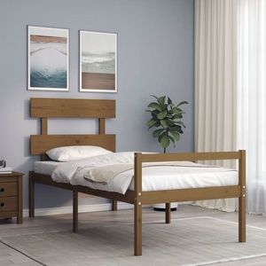vidaXL Cadru de pat senior cu tăblie, 100x200 cm maro miere lemn masiv imagine