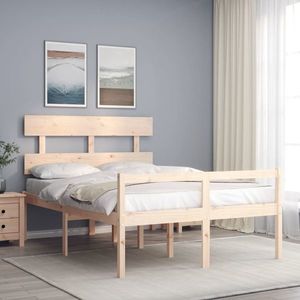 vidaXL Cadru de pat senior cu tăblie, 140x190 cm, lemn masiv imagine