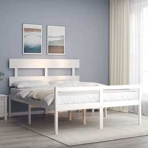 vidaXL Cadru de pat senior cu tăblie, 160x200 cm, alb, lemn masiv imagine