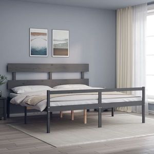 vidaXL Cadru de pat senior cu tăblie, gri, Super King Size, lemn masiv imagine