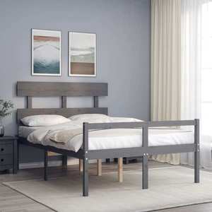 vidaXL Cadru de pat senior cu tăblie, 140x190 cm, gri, lemn masiv imagine