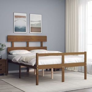 vidaXL Cadru de pat senior cu tăblie dublu, maro miere, lemn masiv imagine