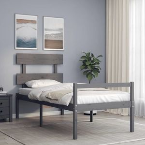 vidaXL Cadru de pat senior cu tăblie, 100x200 cm, gri, lemn masiv imagine