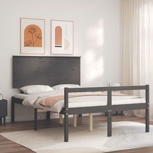 vidaXL Cadru de pat senior cu tăblie, 120x200 cm, gri, lemn masiv imagine