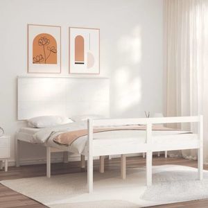 vidaXL Cadru de pat senior cu tăblie, 140x200 cm, alb, lemn masiv imagine