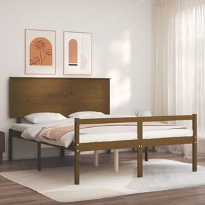 vidaXL Cadru de pat senior cu tăblie, maro miere, king size lemn masiv imagine