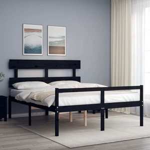 vidaXL Cadru de pat senior cu tăblie, negru, king size, lemn masiv imagine