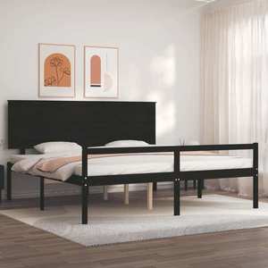 vidaXL Cadru de pat senior cu tăblie, 200x200 cm, negru, lemn masiv imagine