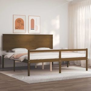 vidaXL Cadru de pat senior cu tăblie, 200x200 cm maro miere lemn masiv imagine