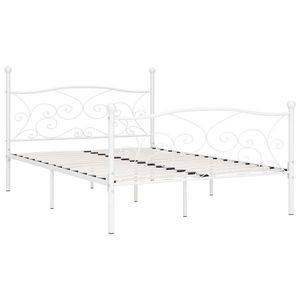 vidaXL Cadru de pat cu bază din șipci, alb, 160 x 200 cm, metal imagine