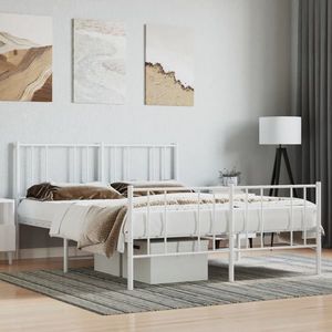 vidaXL Cadru de pat metalic cu tăblie de cap/picioare, alb, 140x190 cm imagine
