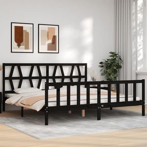 vidaXL Cadru pat cu tăblie 200x200 cm, negru, lemn masiv imagine