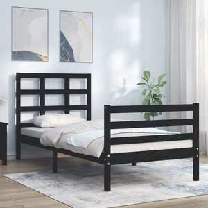 vidaXL Cadru de pat cu tăblie, negru, 90x200 cm, lemn masiv de pin imagine