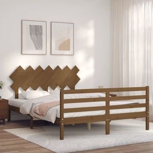 vidaXL Cadru de pat cu tăblie, maro miere, king size, lemn masiv imagine