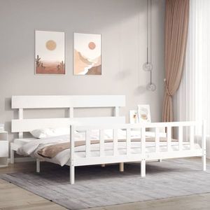 vidaXL Cadru pat cu tăblie 200x200 cm, alb, lemn masiv imagine