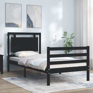 vidaXL Cadru de pat cu tăblie, negru, 100x200 cm, lemn masiv imagine
