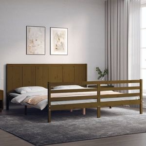 vidaXL Cadru pat cu tăblie, maro miere, 200x200 cm, lemn masiv imagine