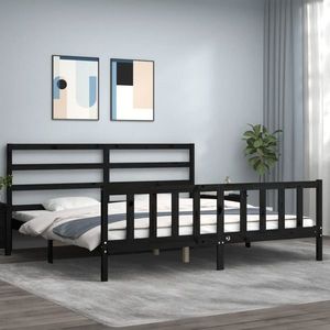 vidaXL Cadru de pat cu tăblie, negru, 180x200 cm, lemn masiv imagine