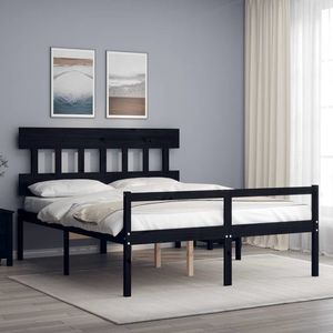vidaXL Cadru de pat senior cu tăblie, negru, king size, lemn masiv imagine