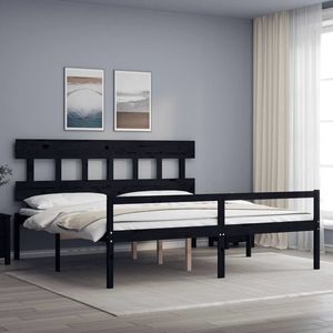 vidaXL Cadru de pat senior cu tăblie, 200x200 cm, negru, lemn masiv imagine