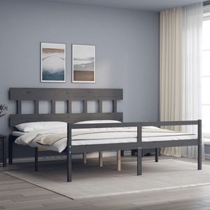 vidaXL Cadru de pat senior cu tăblie, 200x200 cm, gri, lemn masiv imagine