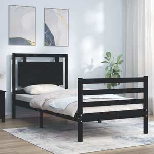 vidaXL Cadru de pat cu tăblie, negru, 90x200 cm, lemn masiv de pin imagine
