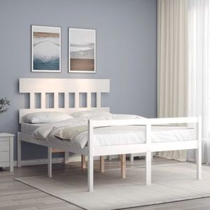 vidaXL Cadru de pat senior cu tăblie, 140x190 cm, alb, lemn masiv imagine